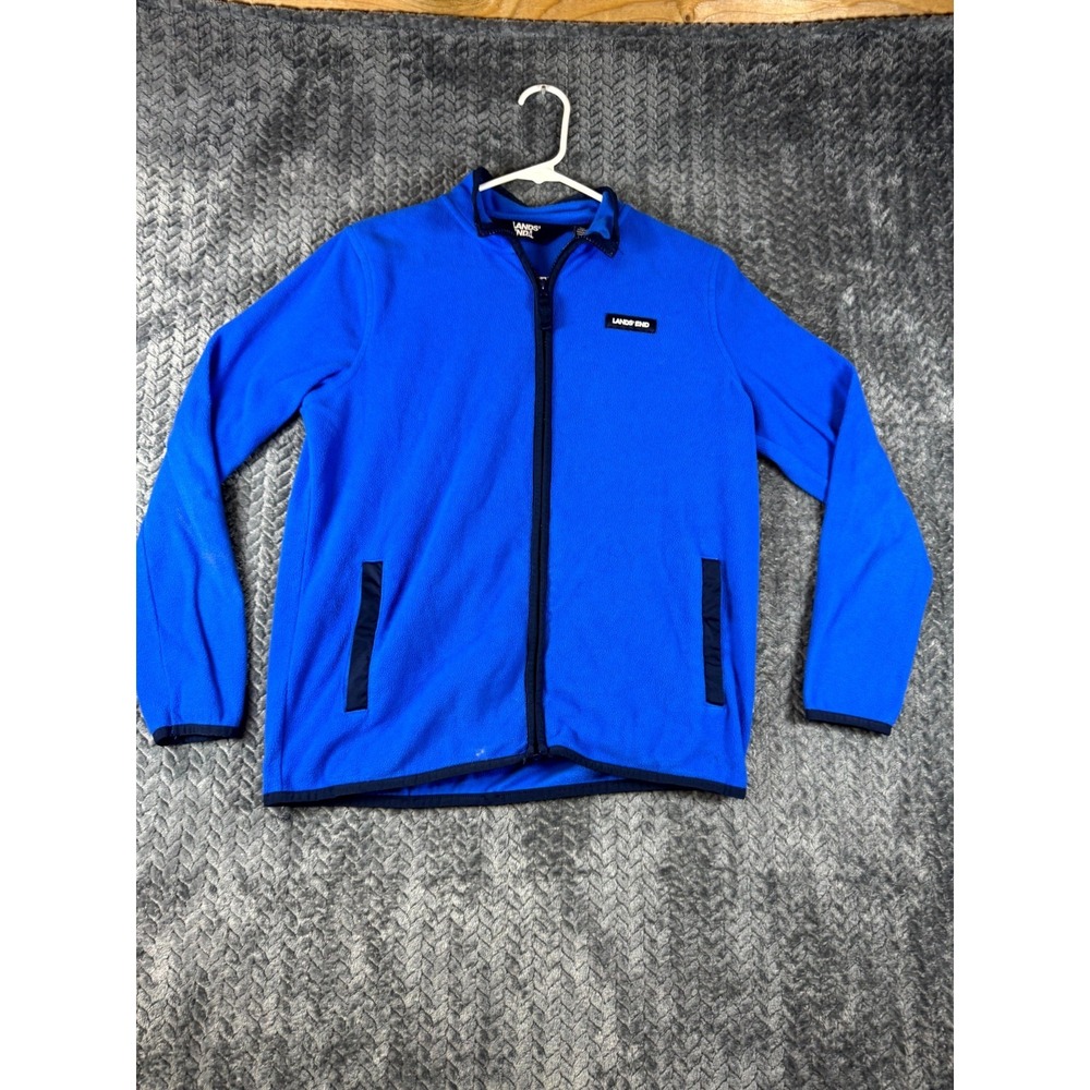 Lands'‎ End Jacket Boys XL 14-16 Blue Fleece Long Sleeve Outerwear Full Zip